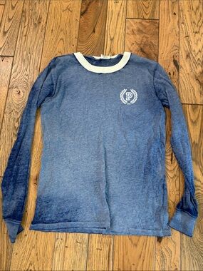PINK Victoria's Secret Blue Long-Sleeve Ringer Tee with Cream Collar